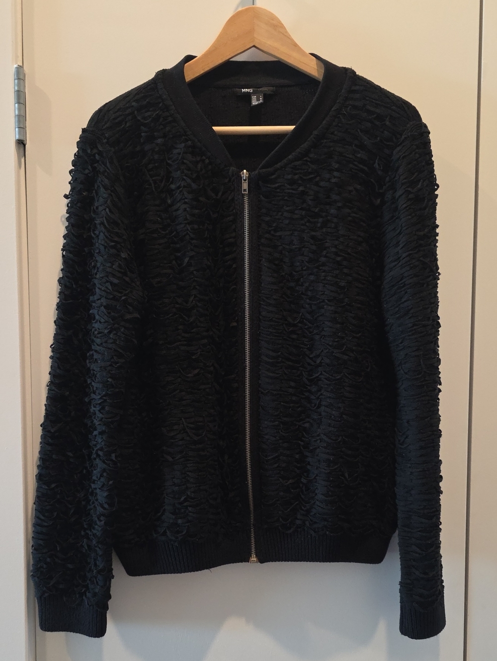 Mango Black Textured Bomber Sweater
